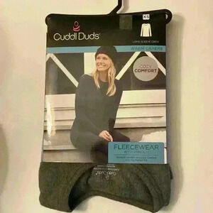 Cuddl Duds Woman’s Fleecewear With Stretch Long Sleeve Crew Grey XS NWT